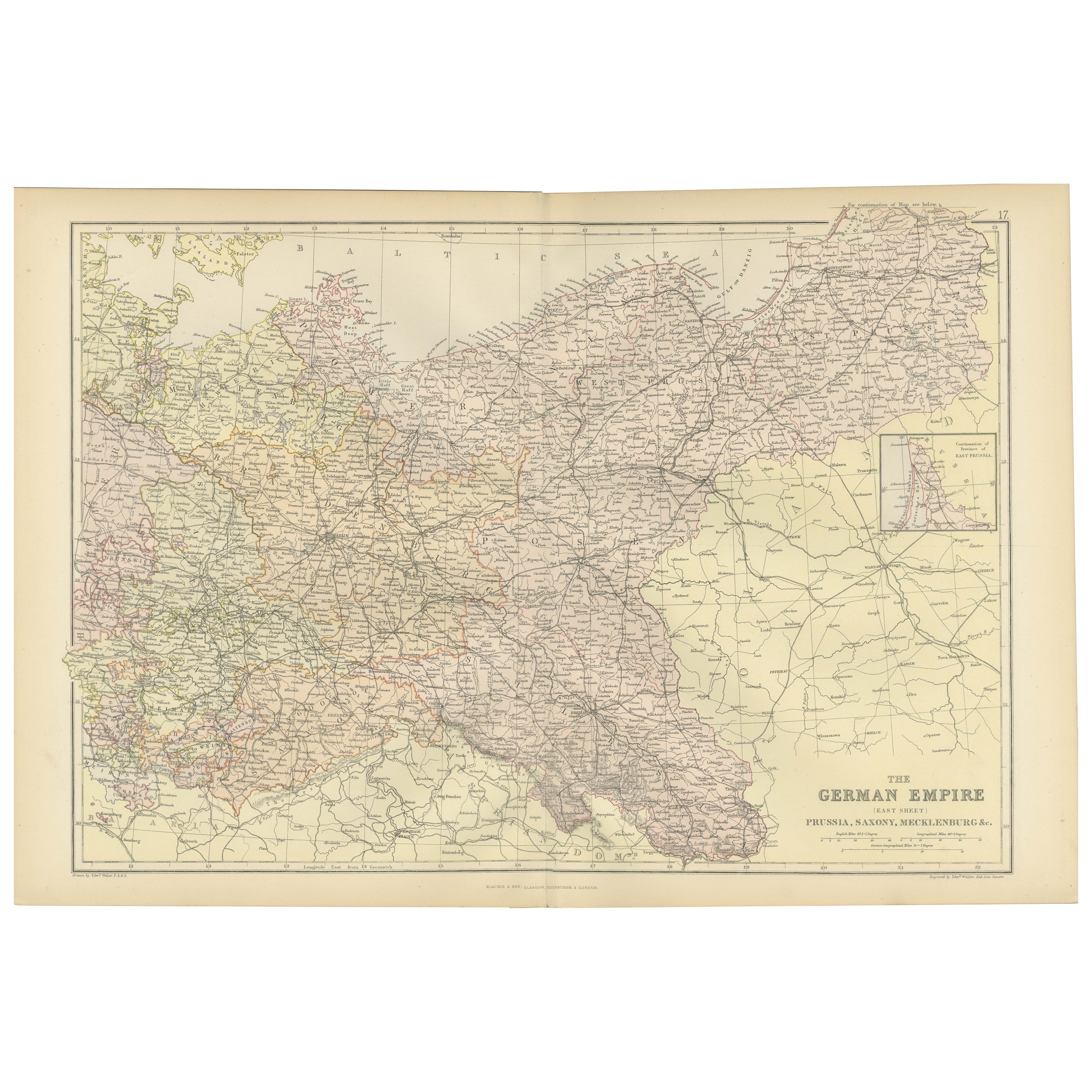 Antique Map of The German Empire (East Sheet), 1882 For Sale