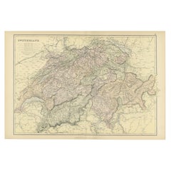 Original Antique Map of Switzerland, 1882