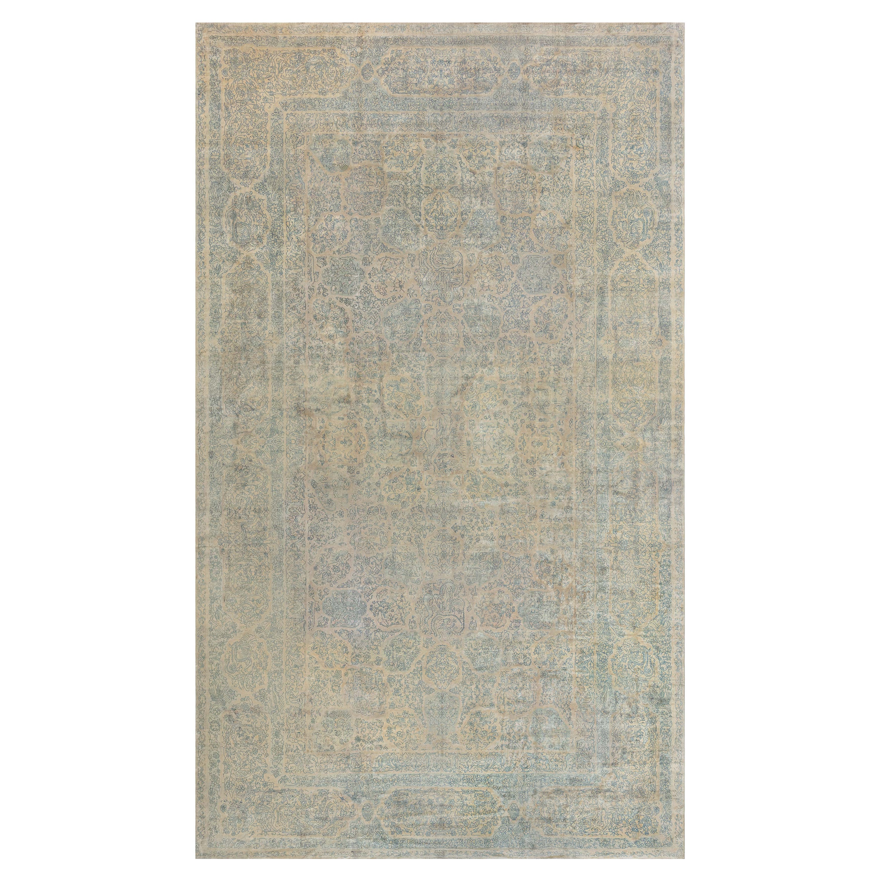 Anitque Indian Animal Hand Knotted Wool Rug For Sale