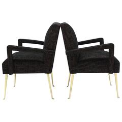 Pair of Italian Mid Century Modern Armchairs on Solid Brass Legs 6