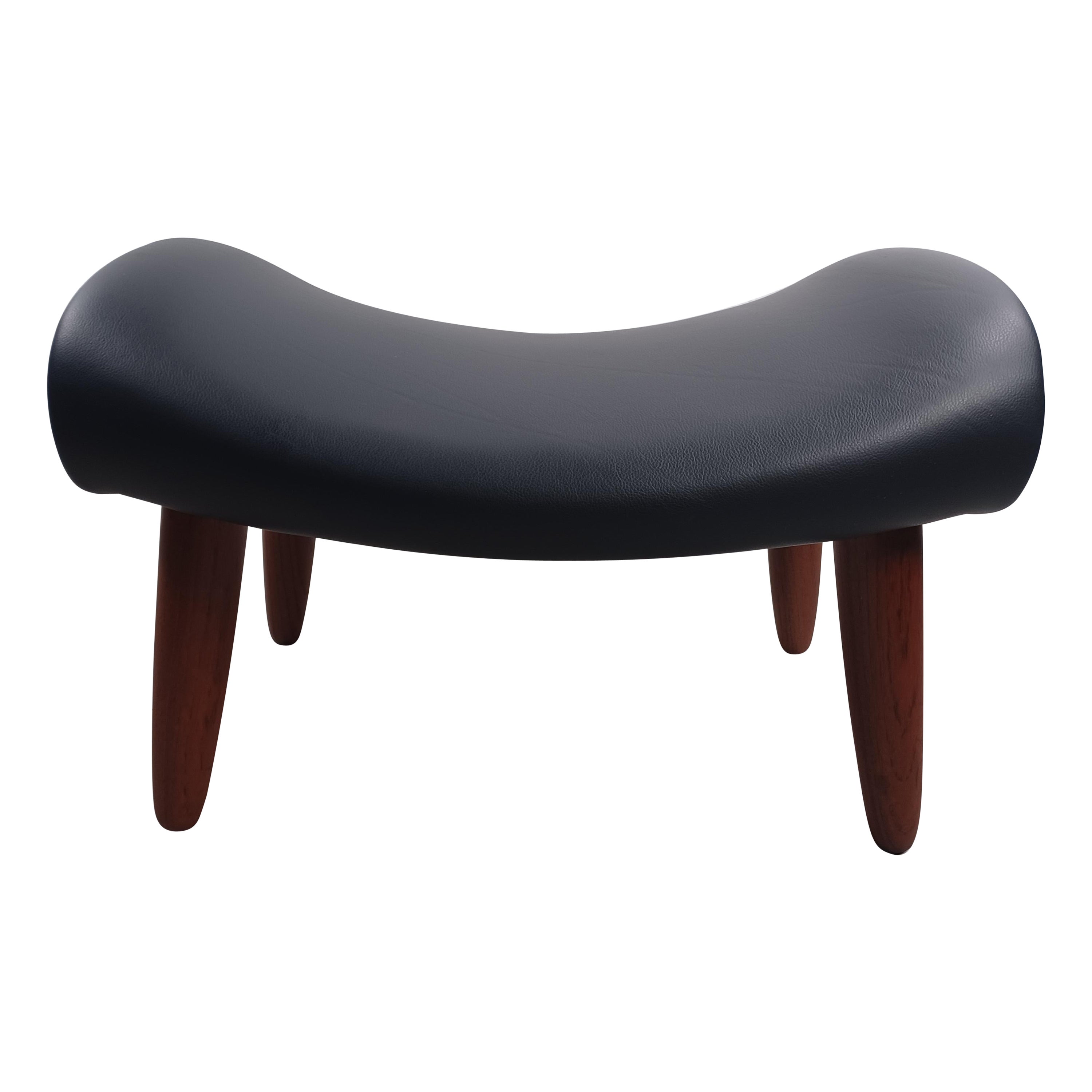 1960´s Fully restored Danish Footstool in Teak Reupholstered in Black Leather For Sale