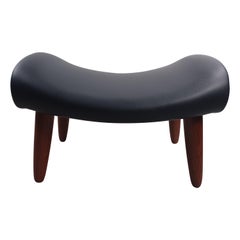 Vintage 1960´s Fully restored Danish Footstool in Teak Reupholstered in Black Leather