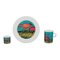 Corneille, artista holandés de CoBrA. Taza de café, plato y huevera de porcelana.