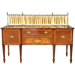 Gorgeous Mahogany Sheraton English Sideboard with Cellarette and Brass Gallery