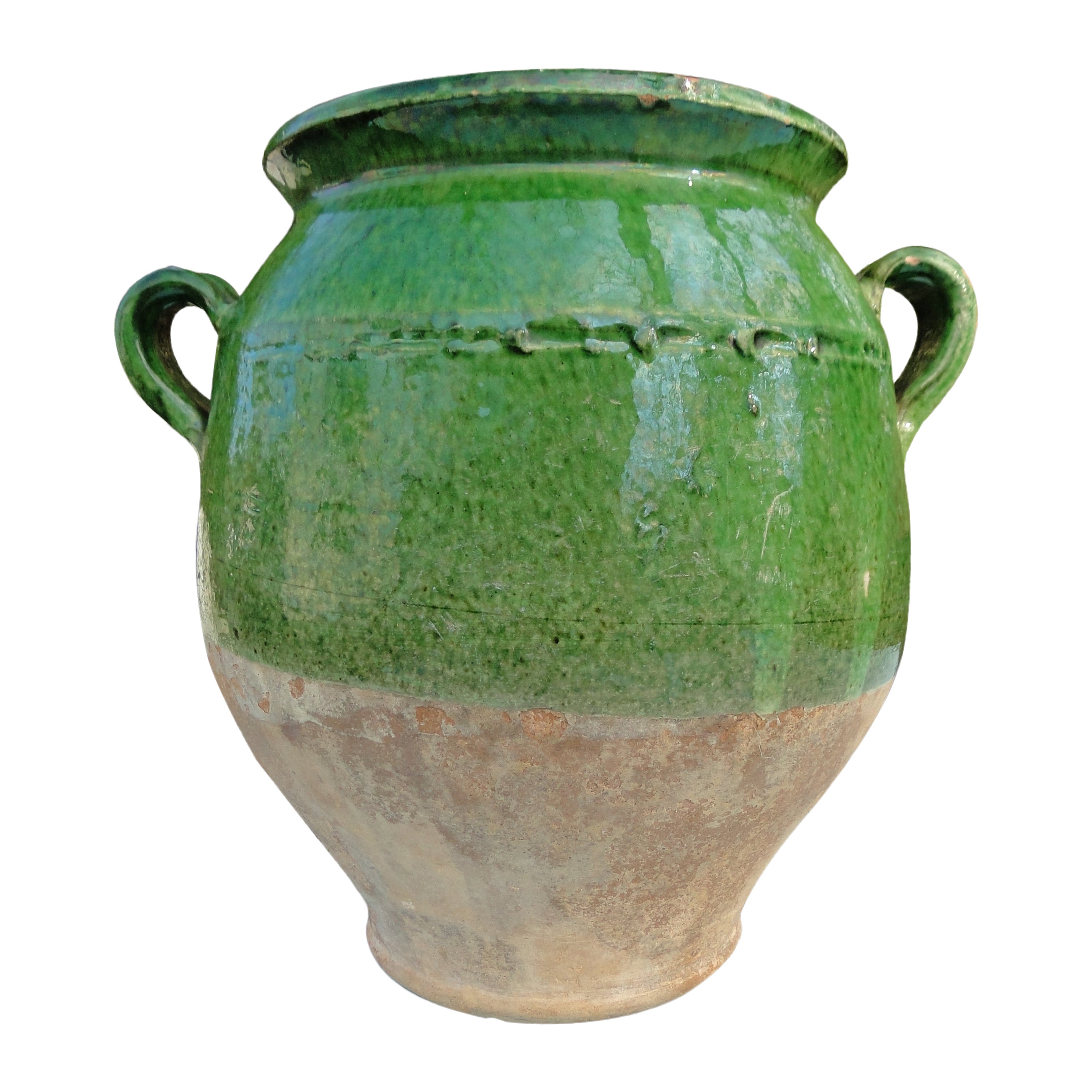  Antiker französischer antiker Confit Grüner und roter Fayence-Gelbware-Kunstkeramik-Topf aus Keramik, Frankreich