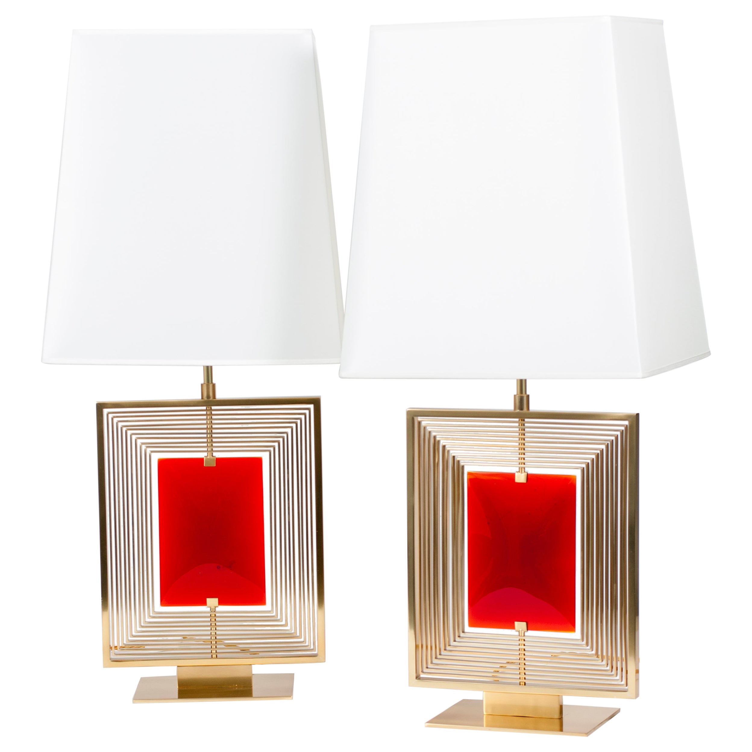 Pair of lamps "GIROSCOPE 10 RED" by Roberto Giulio Rida For Sale