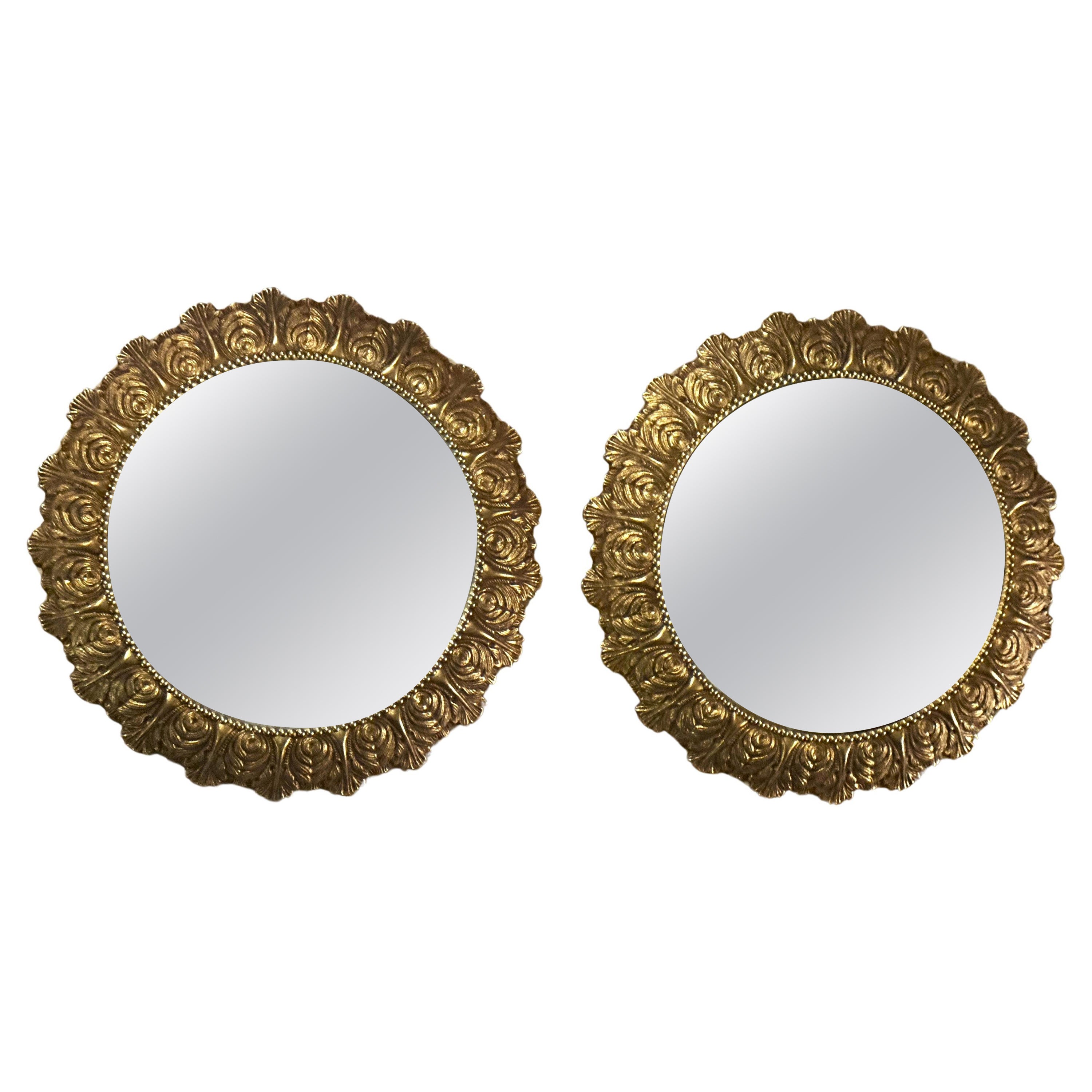 Pair of Brass Mid-Century Mirrors, France 1950s For Sale