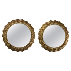 Vintage Pair of Brass Mid-Century Mirrors, France 1950s