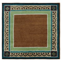 Rug & Kilim’s French Art Deco style Square Rug with Brown Open Field