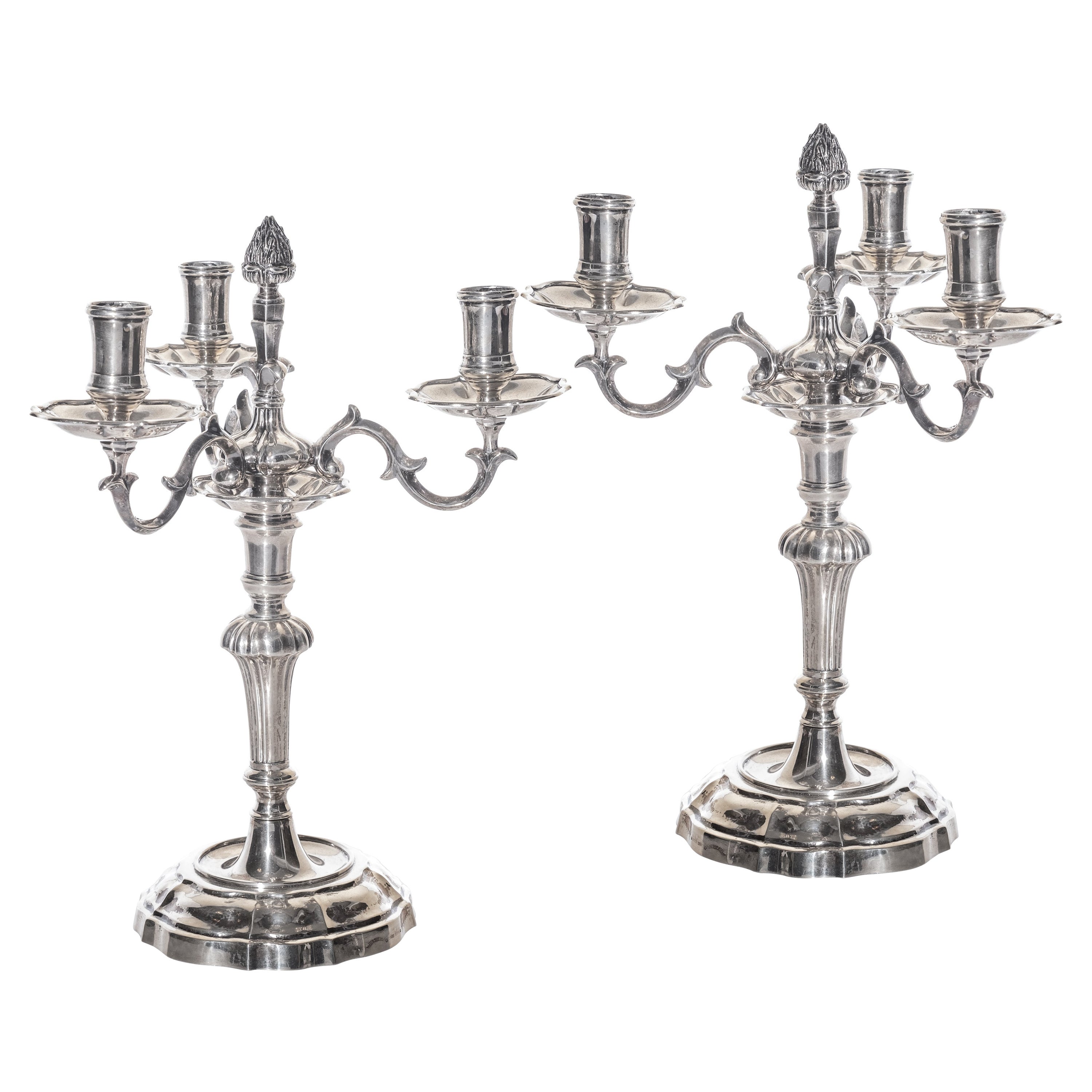 Pair of Buccellati Signed Italian Silver Candelabras For Sale