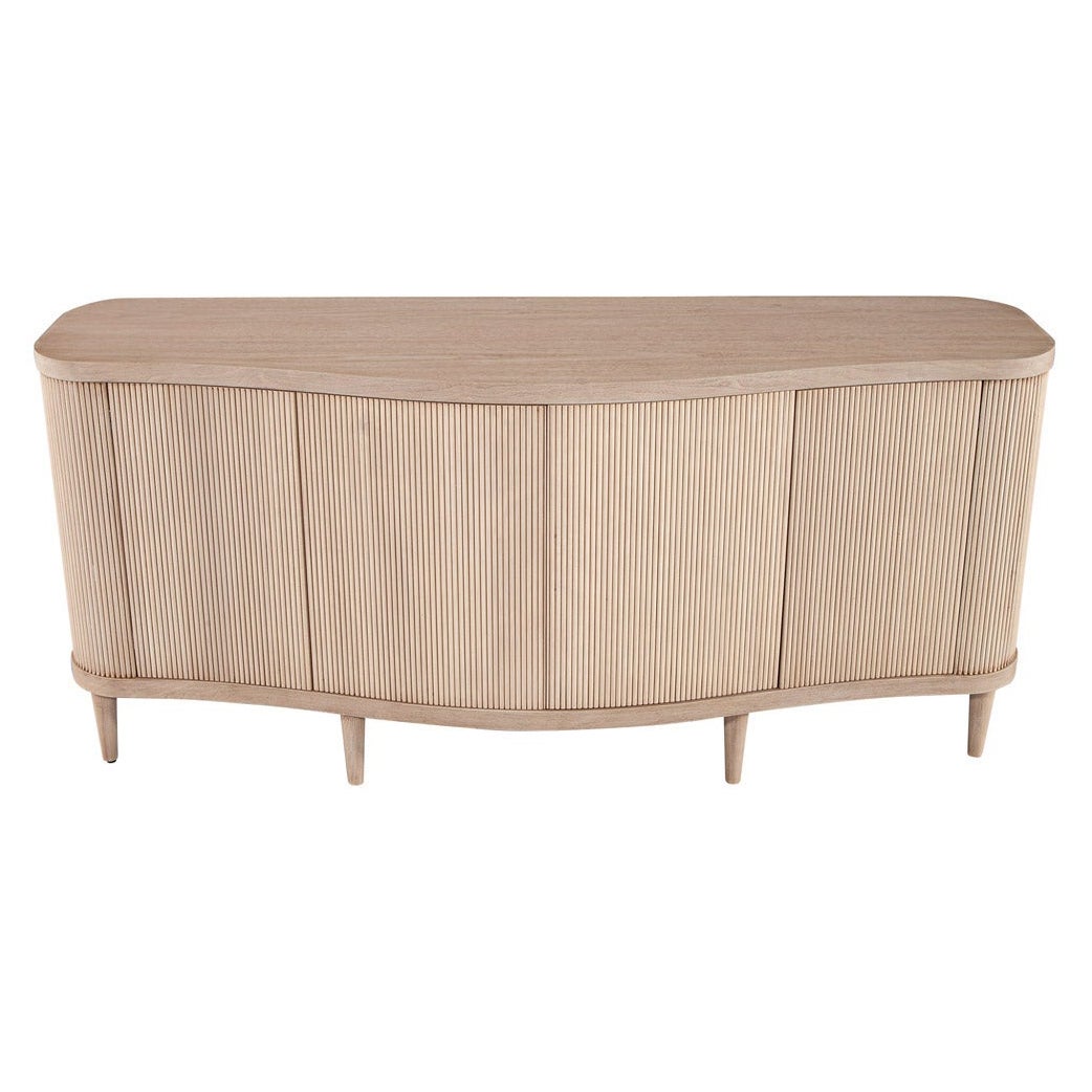 Modern Bleached Washed Fluted Tambour Front Sideboard Credenza