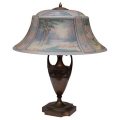 Signed 19th Century Reverse Painted Pairpoint Lamp