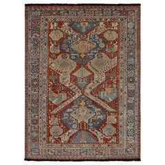 Rug & Kilim’s Dragon Soumak Style Rug in Red and Blue Geometric Patterns