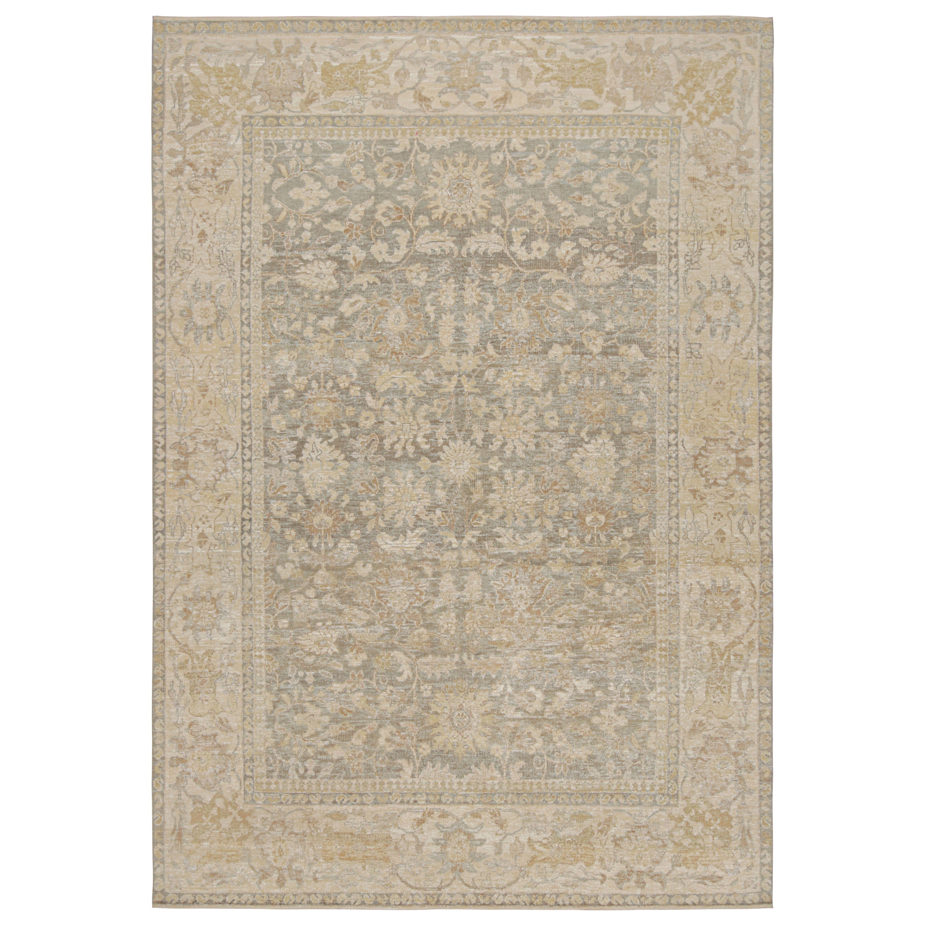 Rug & Kilim’s Oushak Style Rug in Beige-Brown, Gray Floral Patterns For Sale