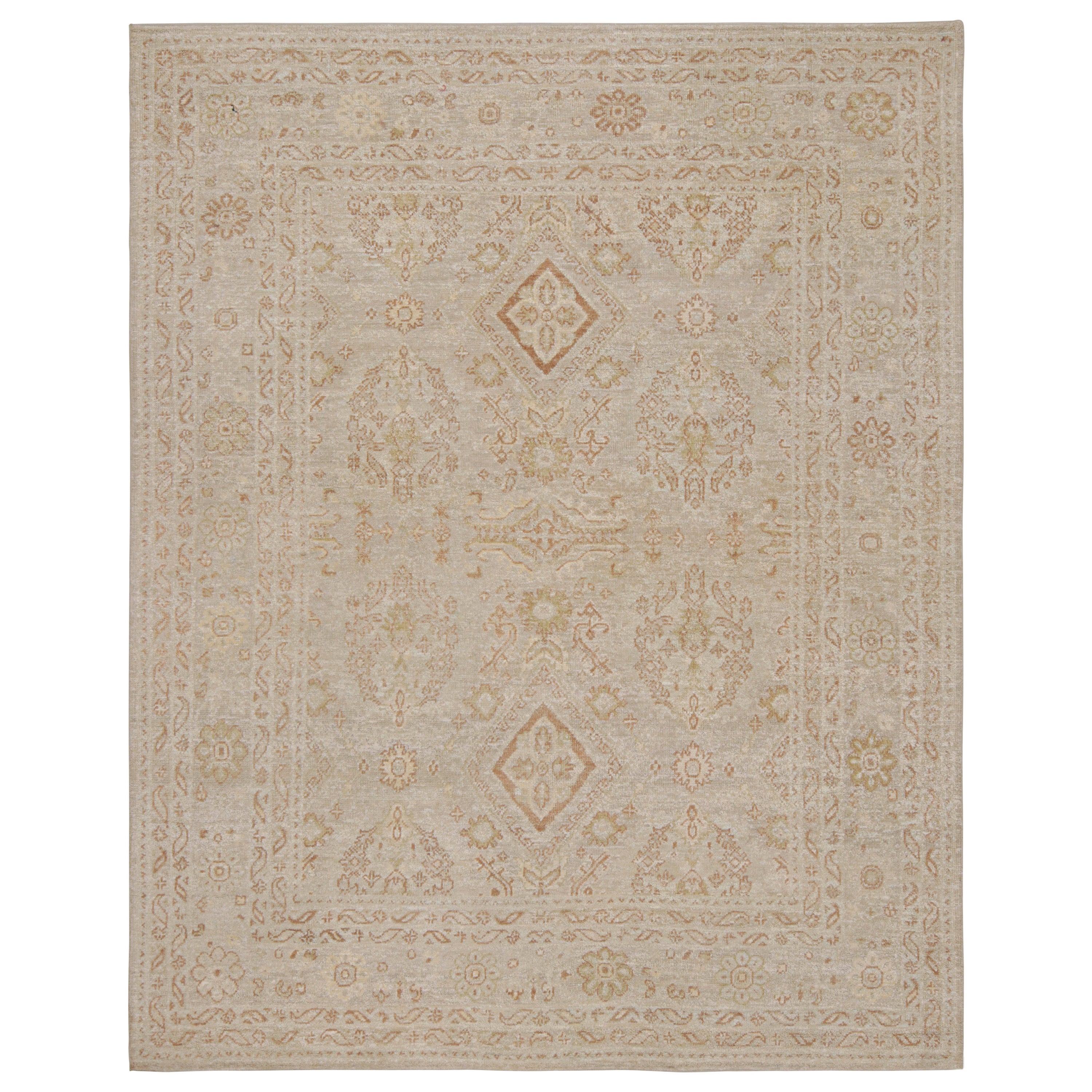 Rug & Kilim’s Oushak Style Rug in Beige-Brown with Floral Patterns For Sale