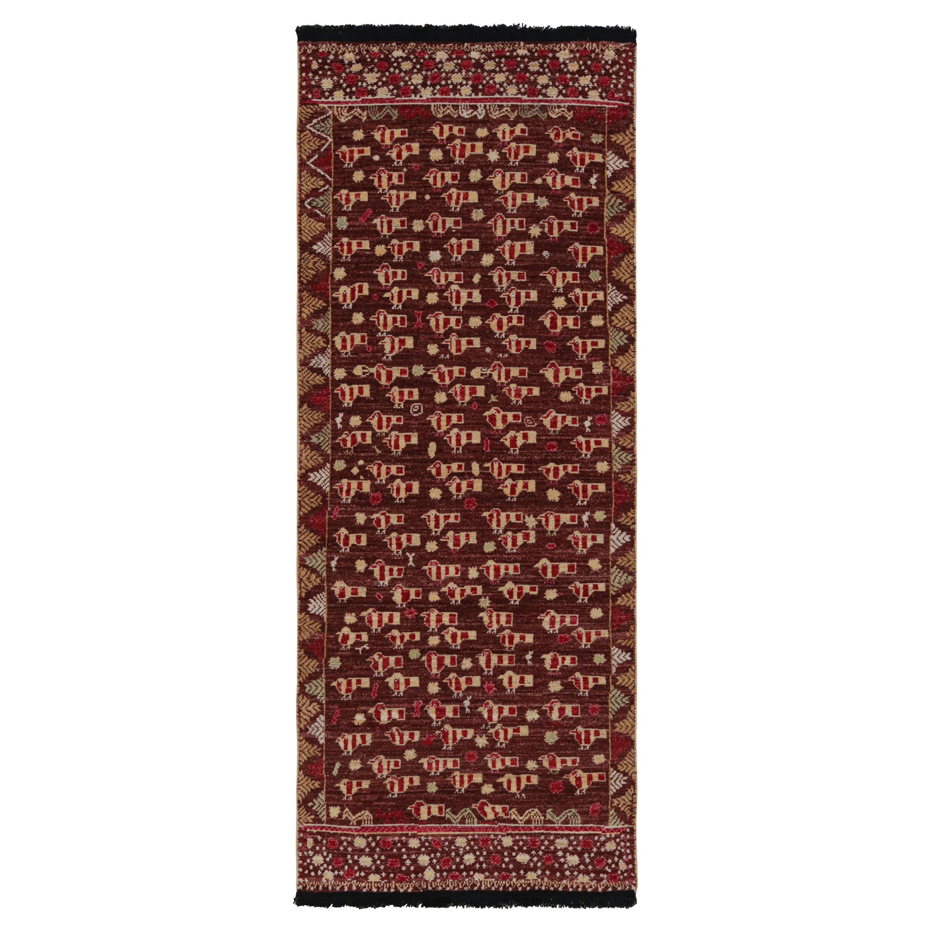 Rug & Kilim’s Tribal Style Runner Rug in Red and Gold Geometric Patterns For Sale