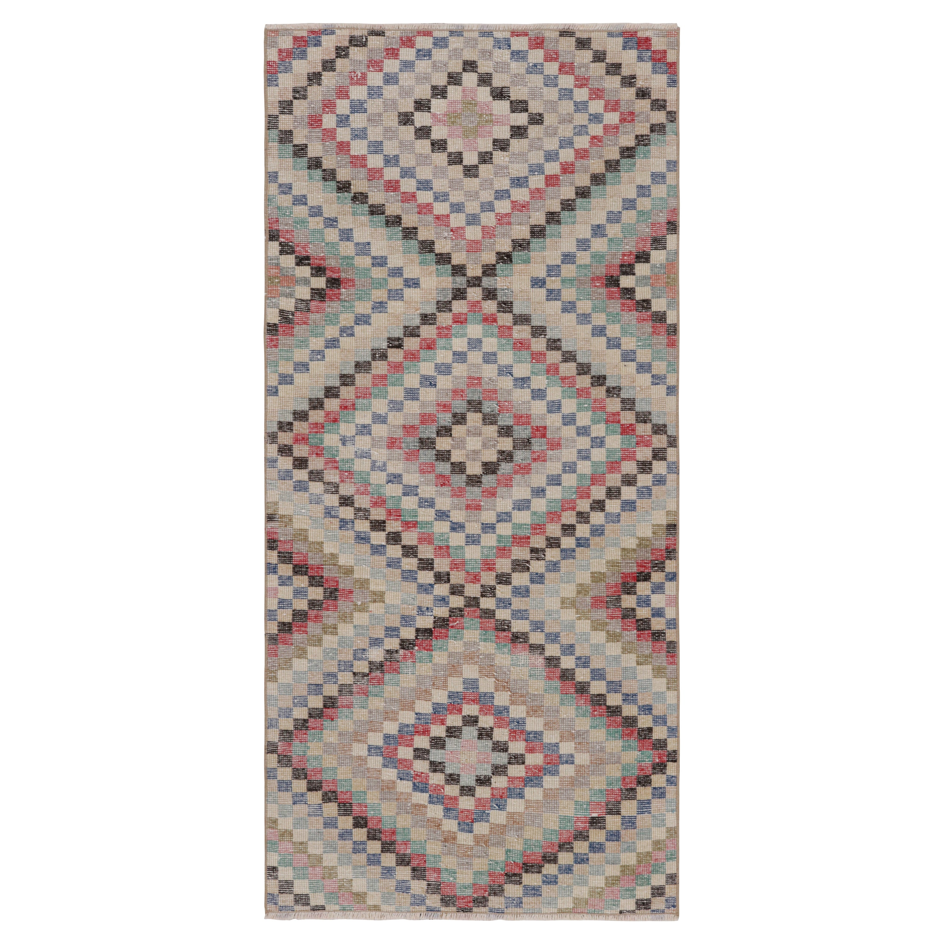 Vintage Zeki Müren Runner Rug, with Geometric Patterns, from Rug & Kilim For Sale