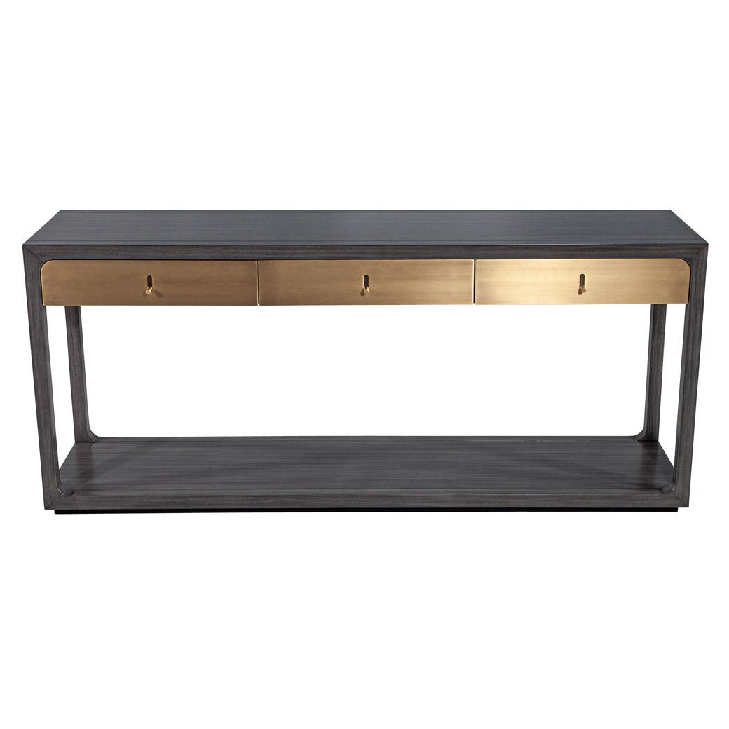 Modern Grey Console with Brass Drawers Fulton Console by Joseph Jeup For Sale