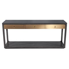 Modern Grey Console with Brass Drawers Fulton Console by Joseph Jeup