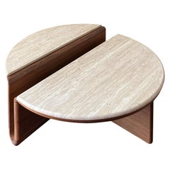 Kanyon Coffee Table with Travertine Modern Sculptural Round Walnut In-stock