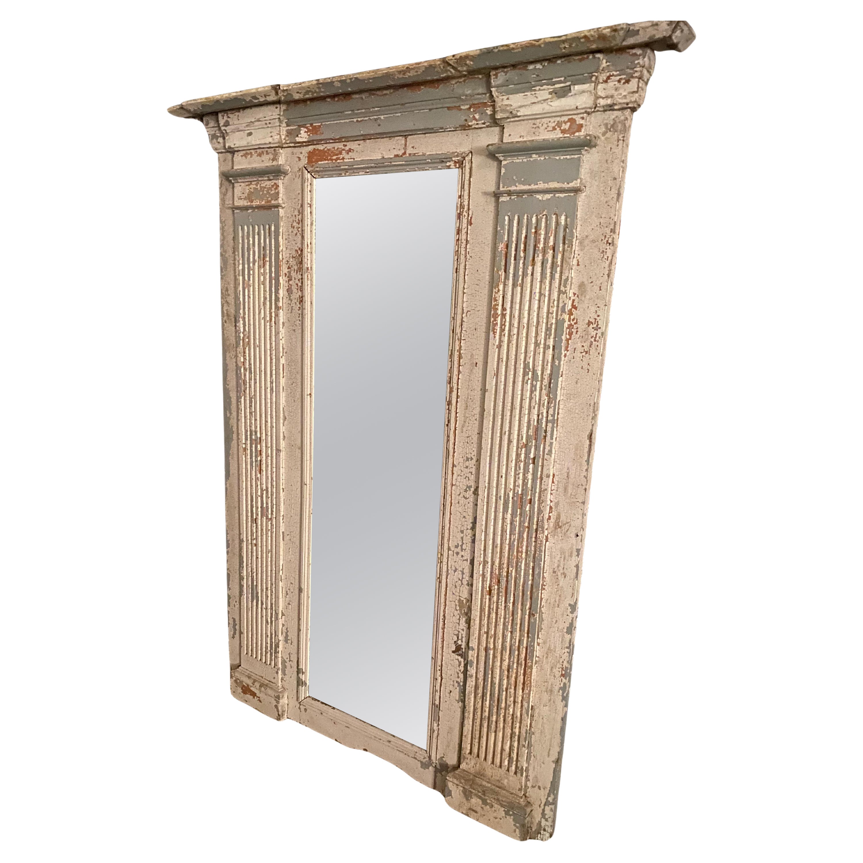 19th Century French Corinthian Column Mirror in Original Paint For Sale