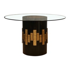 Retro Murano Glass and Maple Wood Round Table, 1980