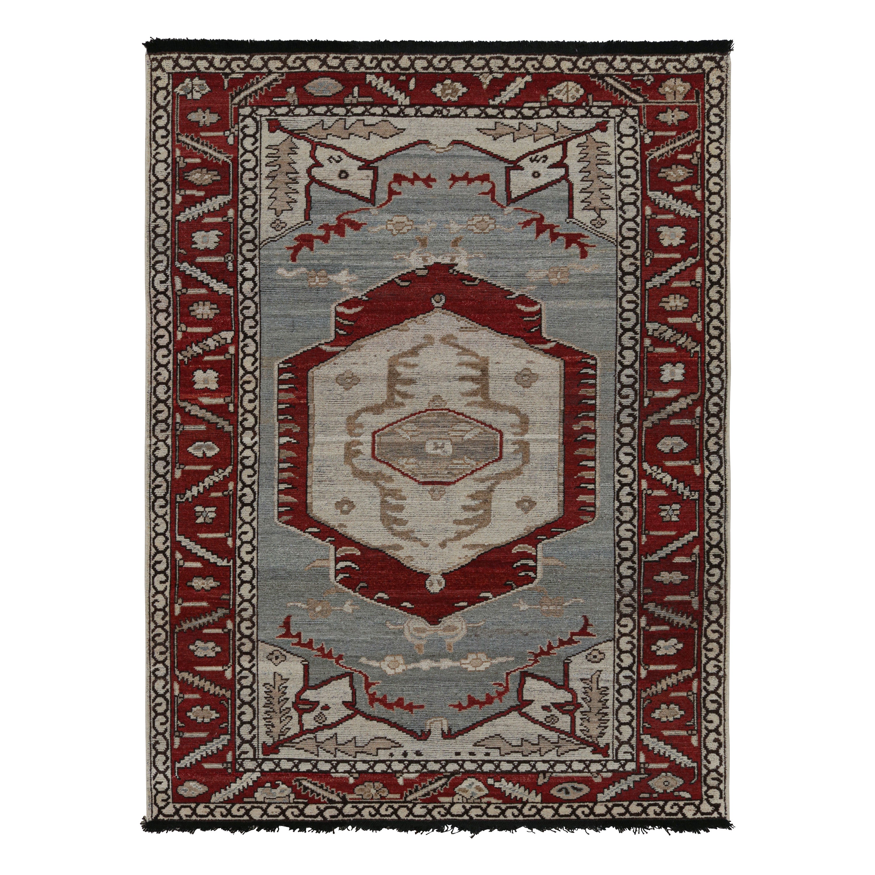 Rug & Kilim’s Tribal Style Rug in Red and Blue with Medallion