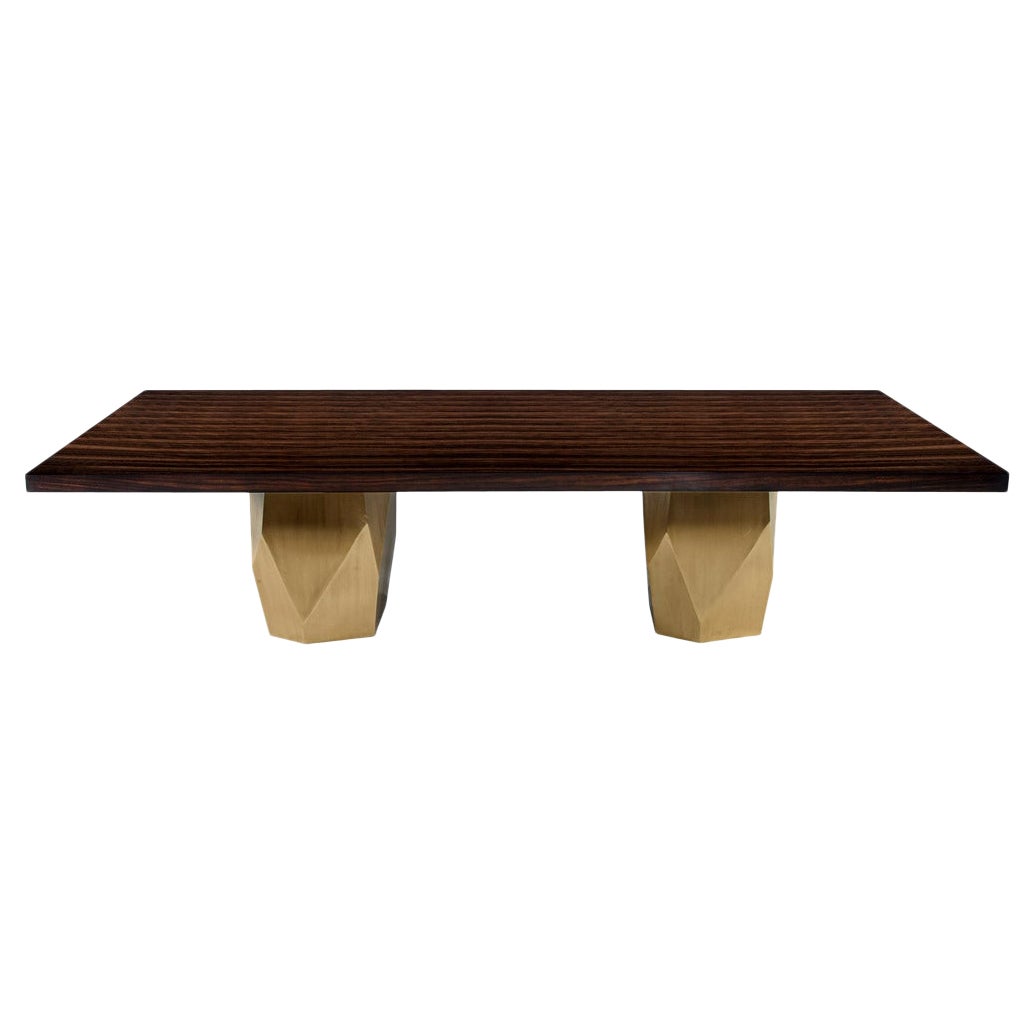 Carrocel Custom Modern Macassar Dining Table with Brass Pedestals