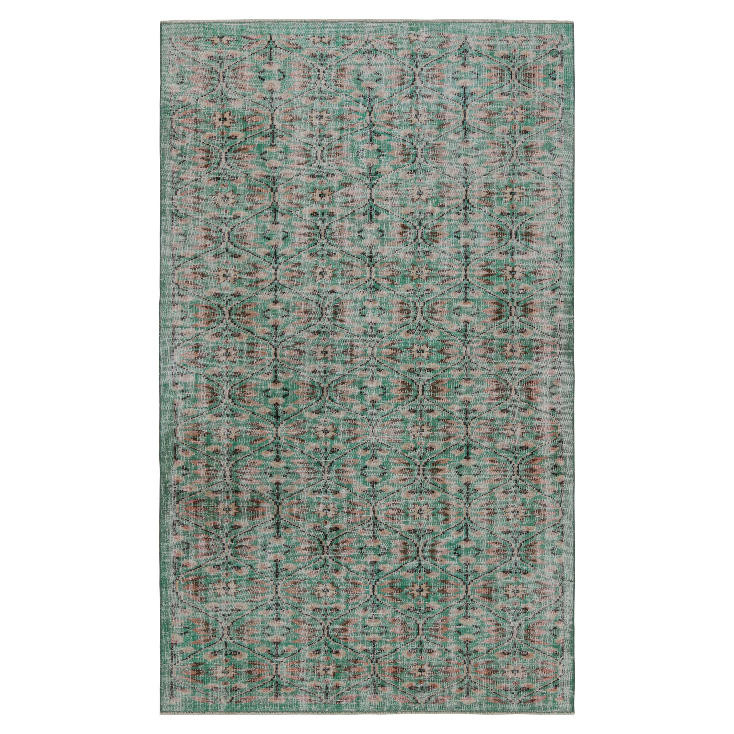 Vintage Zeki Müren Rug in Teal with Geometric Patterns, from Rug & Kilim For Sale