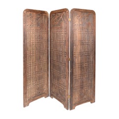 Arts and Crafts Carved Wood 3-Panel Privacy Room Screen