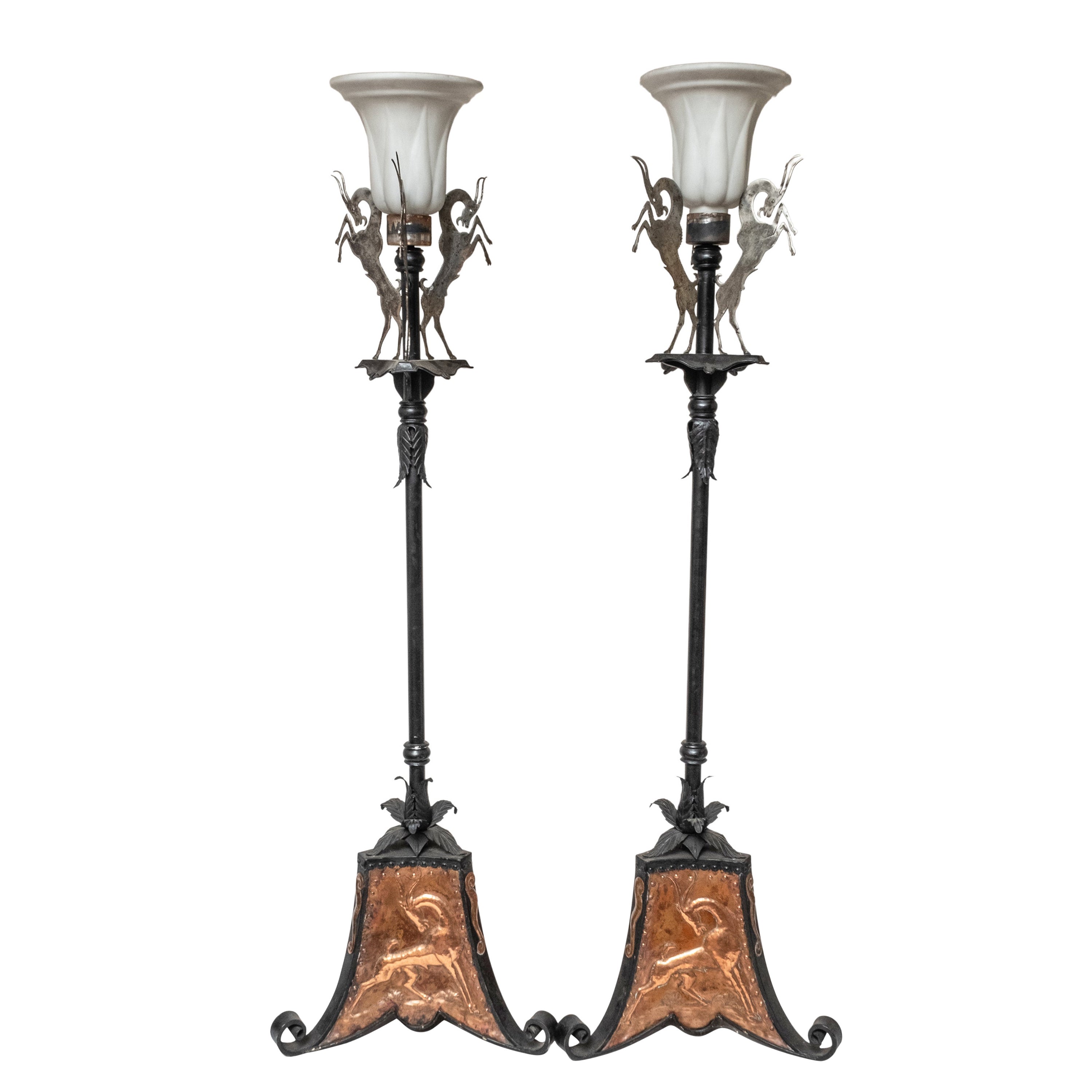 Exceptional William Hunt Diederich Pair of Torchieres For Sale