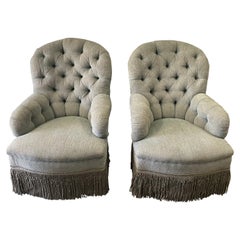 Antique Pair of Tufted Rounded Back Armchairs Custom-Made by David Easton