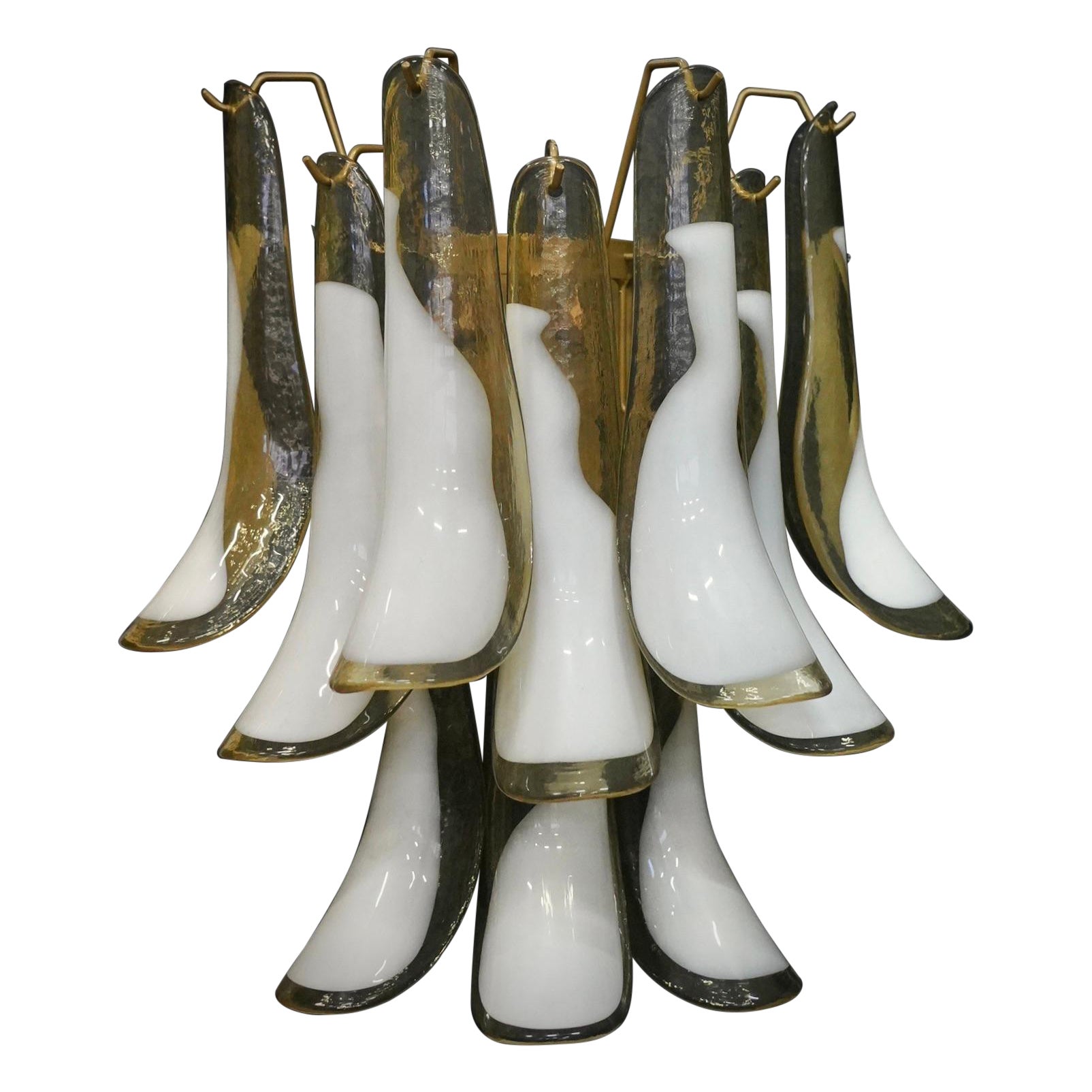 Mazzega Murano Amber and White Art Glass Midcentury Wall Lights Sconces, 1990