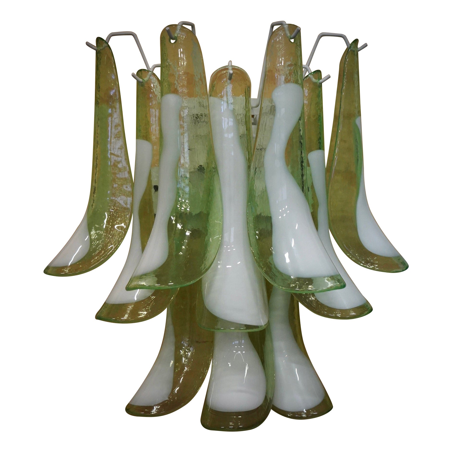 Mazzega Murano Green and White Art Glass Midcentury Wall Lights Sconces, 1990 For Sale