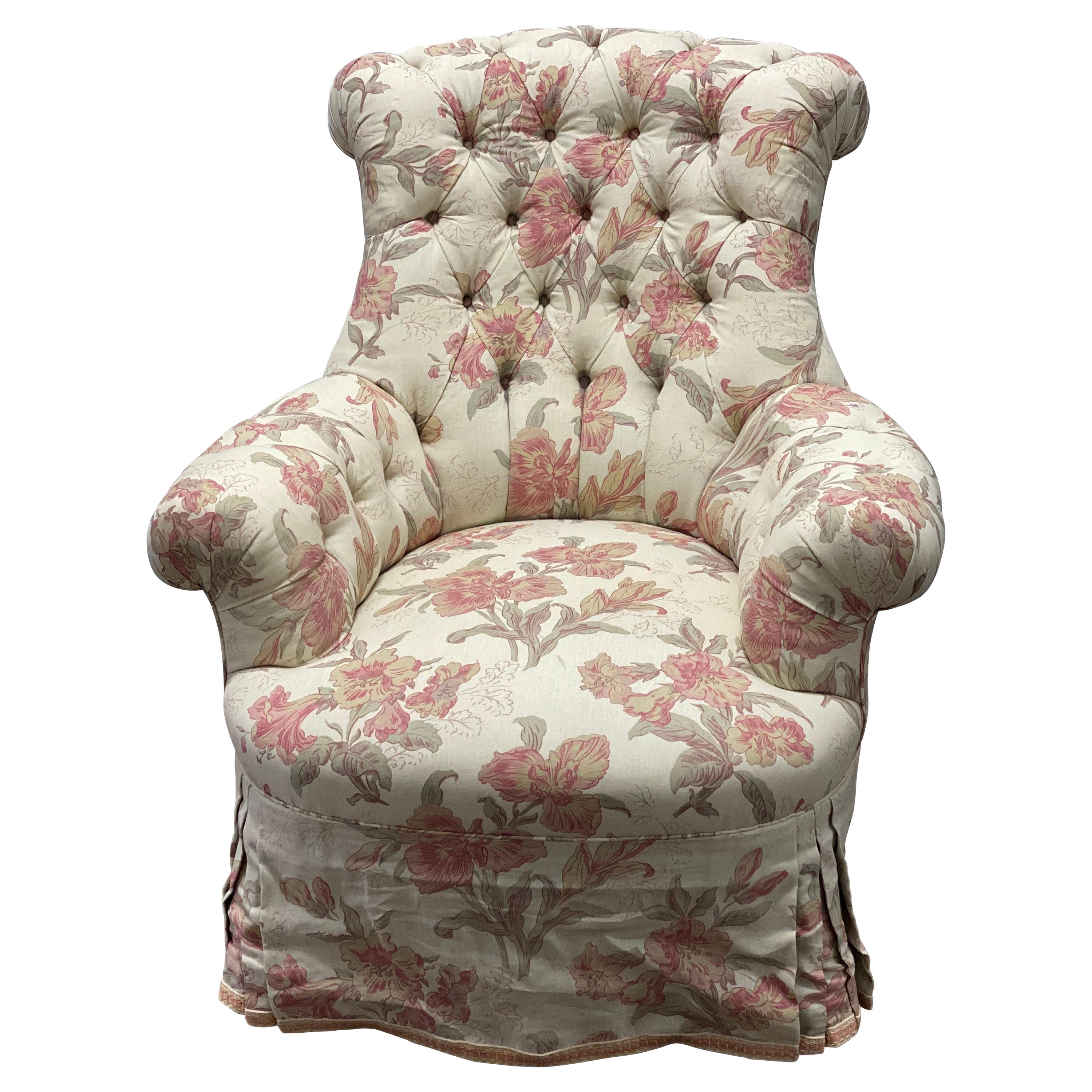 Tufted Rounded Back Armchair Designed by Parish-Hadley For Sale