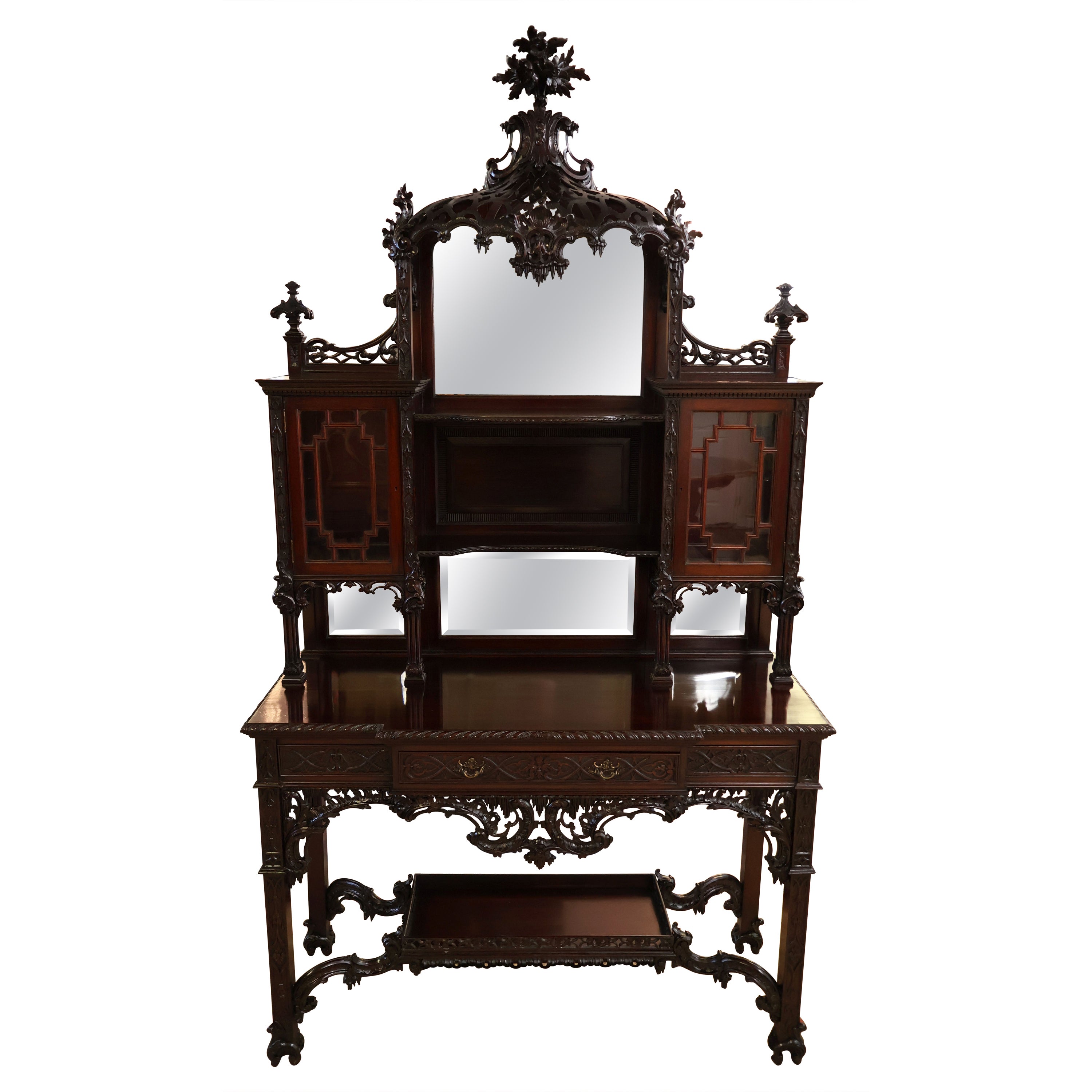 Edwards & Roberts 19th Century Chinese Chippendale Mahogany Etagere Cabinet For Sale