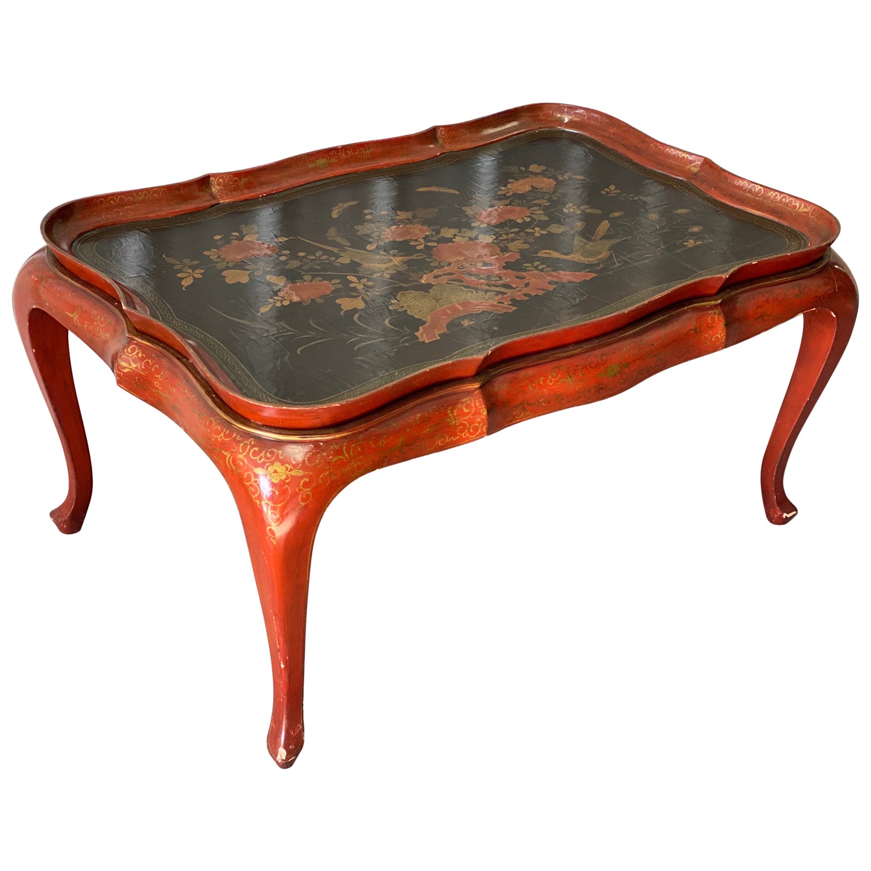 English 19th Century Lacquer Tray on Later Stand, Sourced by David Easton For Sale