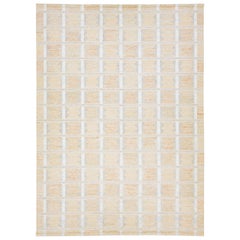 Tapis de style suédois moderne orange fait à la main avec un motif géométrique