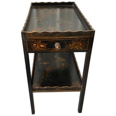 Antique George III Style Black Lacquer Japanned Tea Table with Drawer