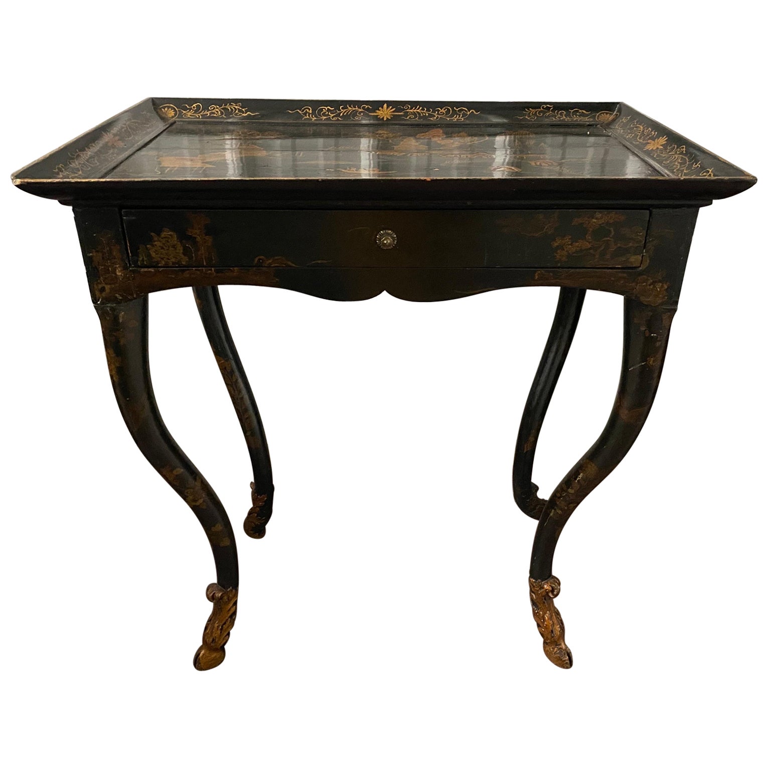 18th C. Venetian Rococo Black Lacquered Table Sourced by Parish Hadley