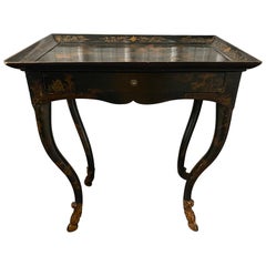 Antique 18th C. Venetian Rococo Black Lacquered Table Sourced by Parish Hadley