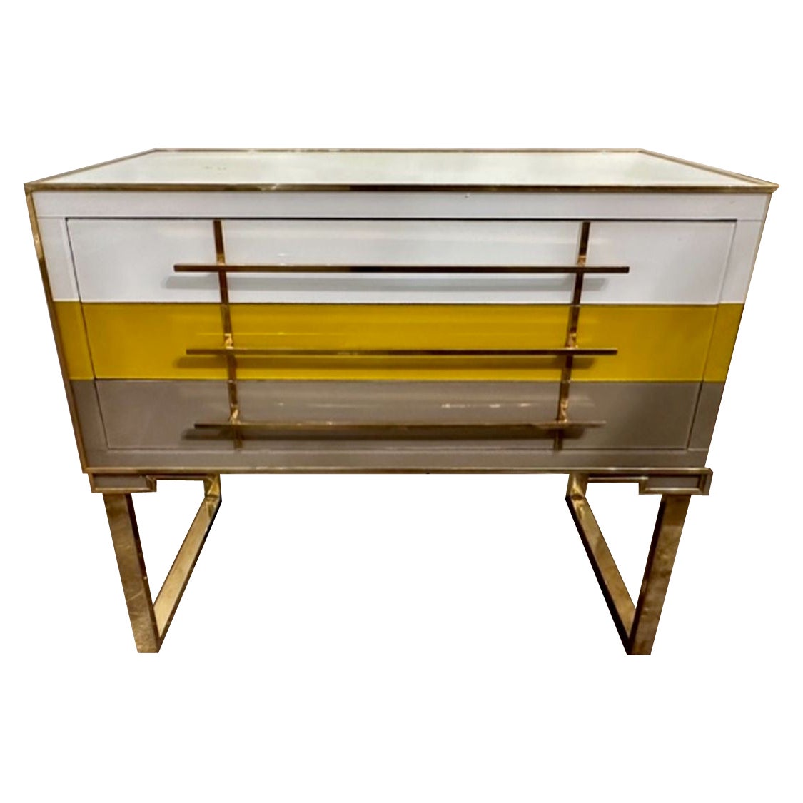 Murano Glass and Brass Designer Multi-Glass Side Table For Sale