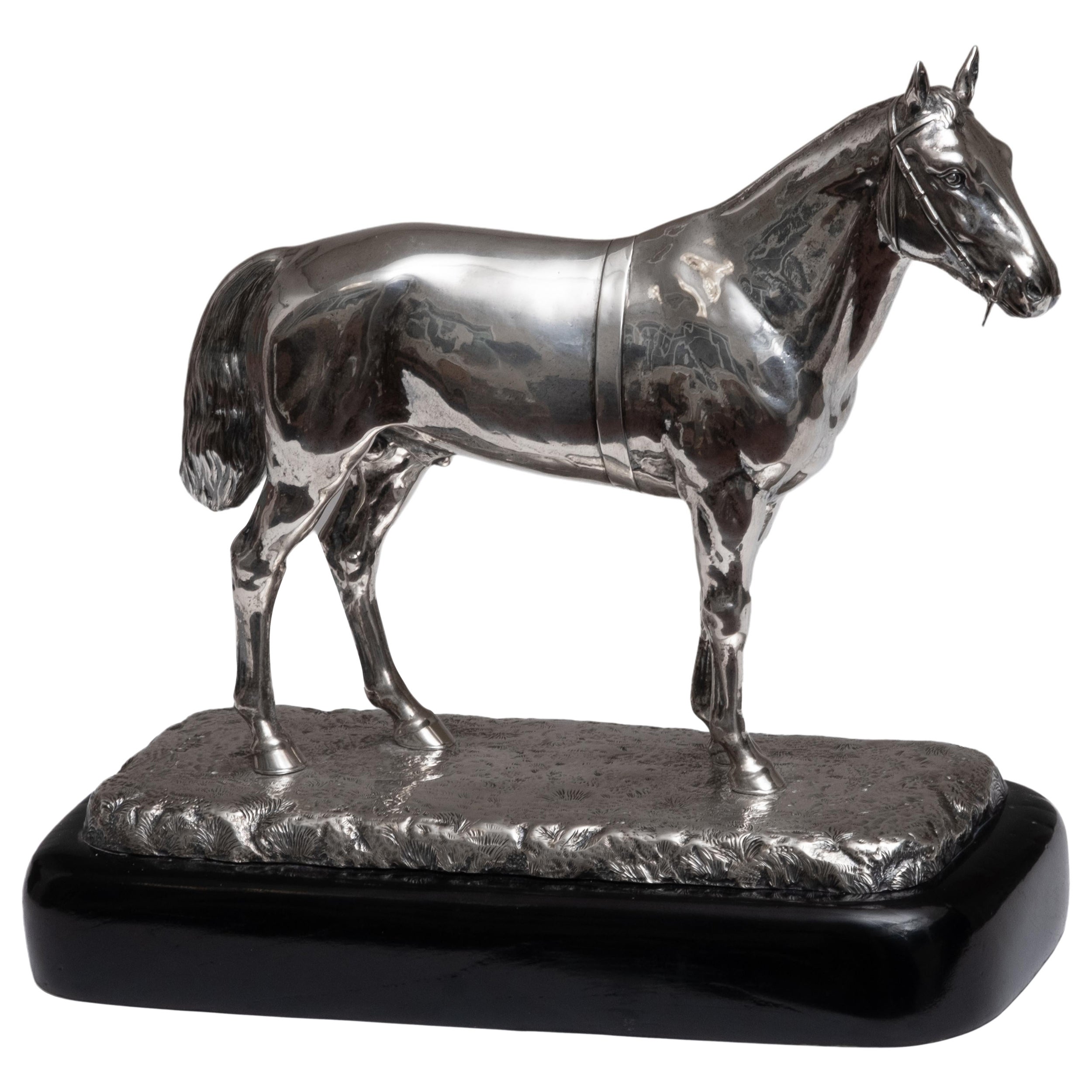 Antique English Sterling Silver Equestrian Sculpture, Dated 1907 For Sale