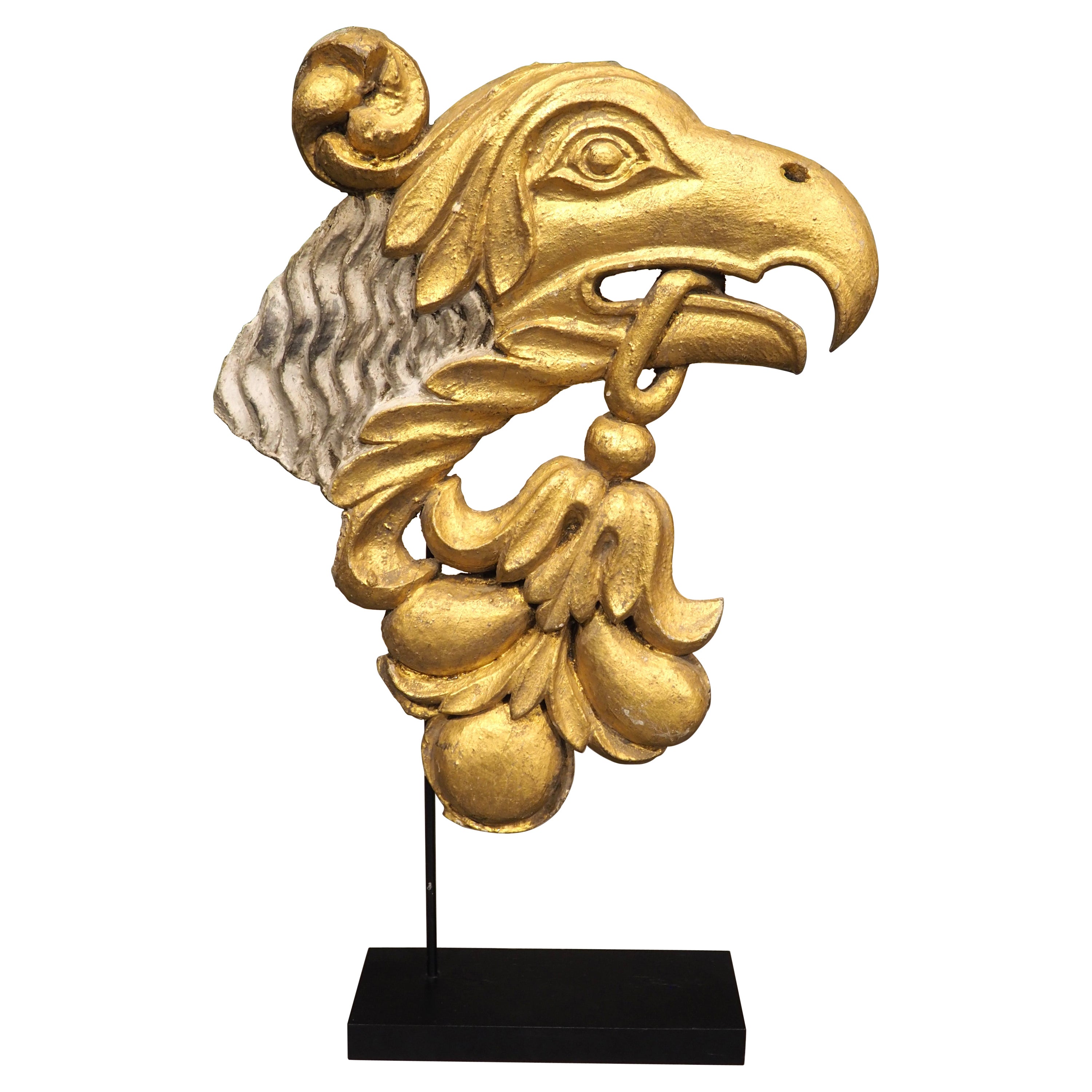 Large Antique Carved Giltwood Eagle Head from Italy, Circa 1750
