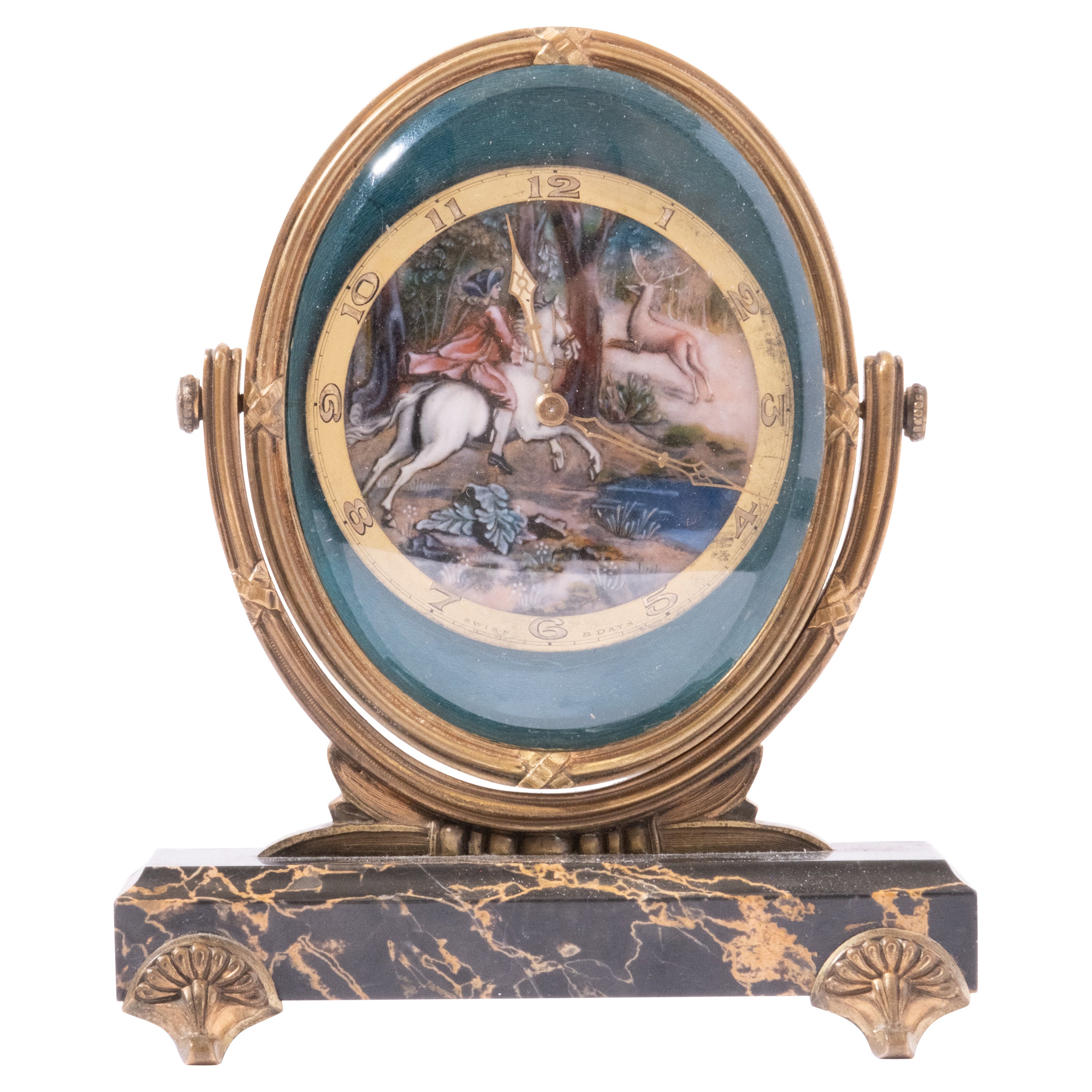 19th Century French Gilt Bronze, Guilloche Enamel and Marble Clock For Sale