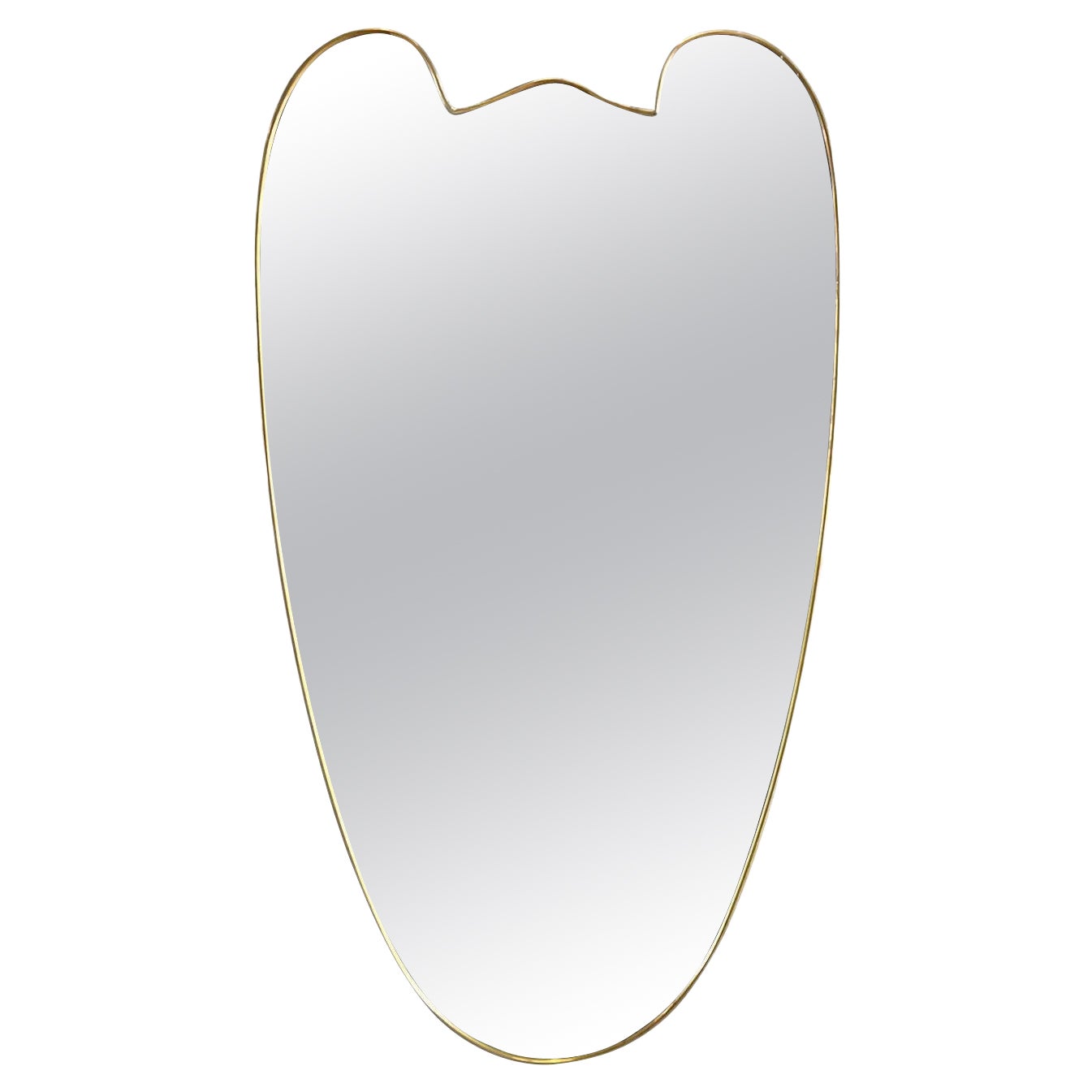 20th Century Italian Mid-Century Modernist Vintage Oval Brass Wall Glass Mirror For Sale