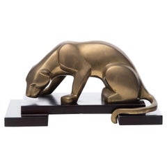 Art Deco Brass Panther Sculpture on Lacquer Base