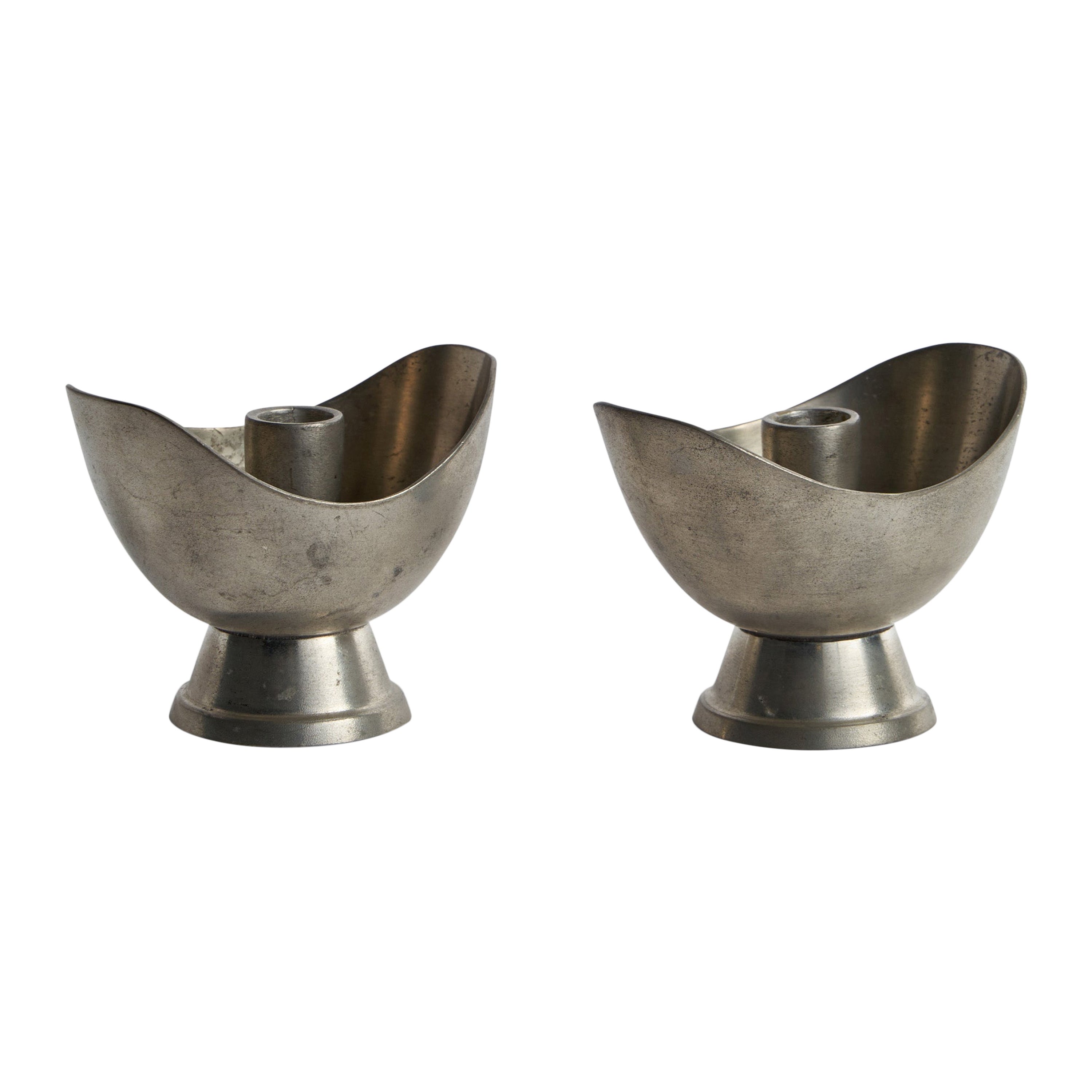 GAB, Small Candlesticks, Pewter, Sweden, 1930s For Sale