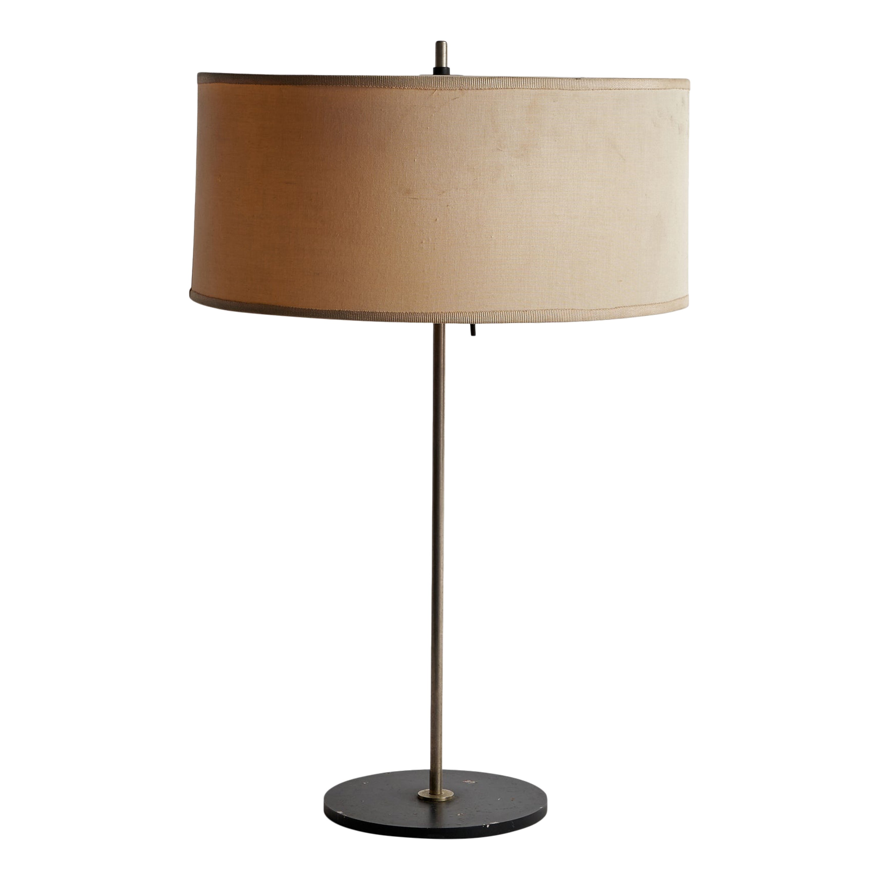 Angelo Ostuni Attribution, Table Lamp, Metal, Fabric, Italy, 1960s For Sale