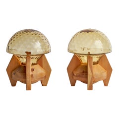 Designer suédois, lampes de table de taille, pin, verre, Suède, 1970